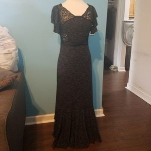 Free People Grey/Black Cotton and Lace Maxi Dress